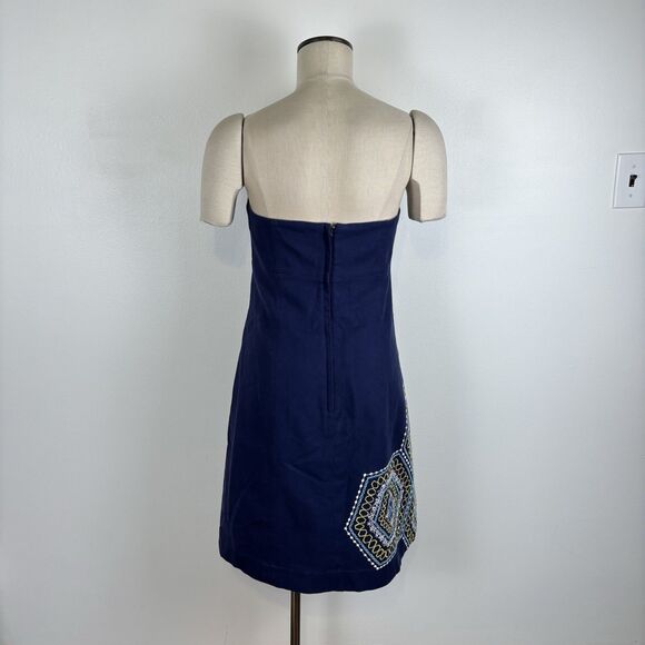Lilly Pulitzer Bowen Geometric Embroidered Strapless Navy Dress Size 8 Cotton - Picture 4 of 10